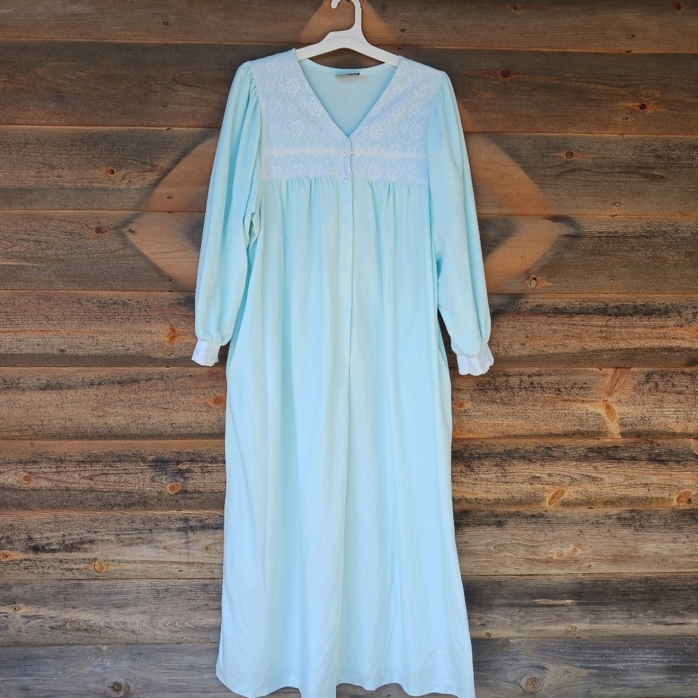 Vtg 70s Donna Richard For Gilligan & O'Malley Blue Polyester Nightgown Size M‎